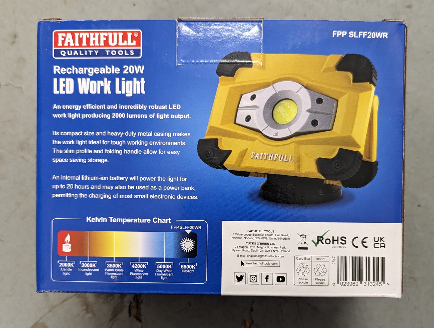 Faithful Rechargable LED Work Light 20W