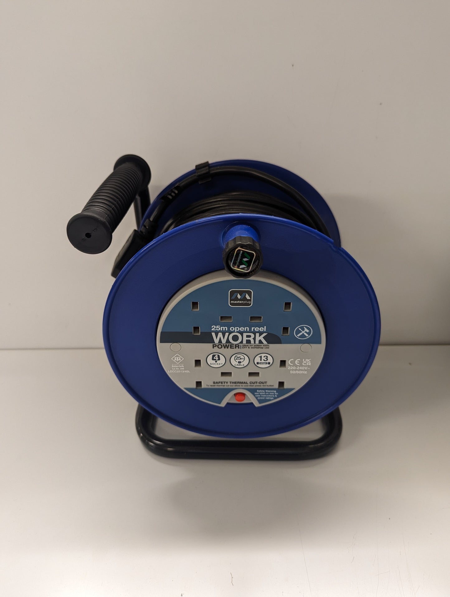 Master Plug 25m open reel 4 socket extension cable