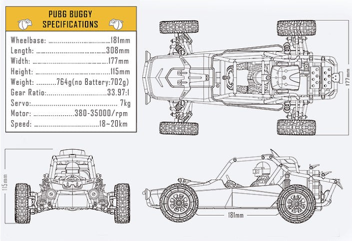 RC SPORT PUBG 2WD SINGLE SEAT 1/12 BUGGY RTR