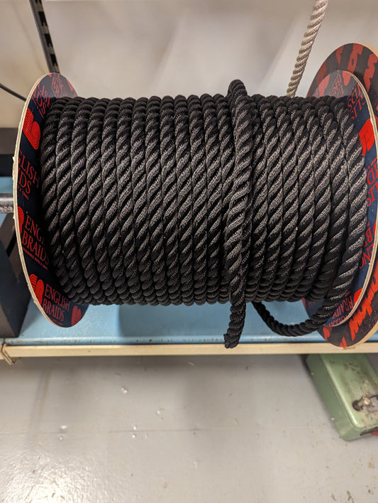 14mm Black 3 Strand Nylon Rope