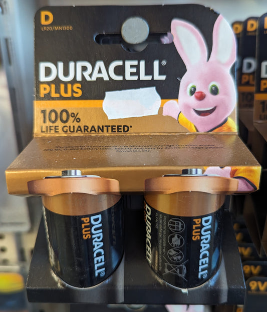 Duracell Plus D Batteries 2 pack