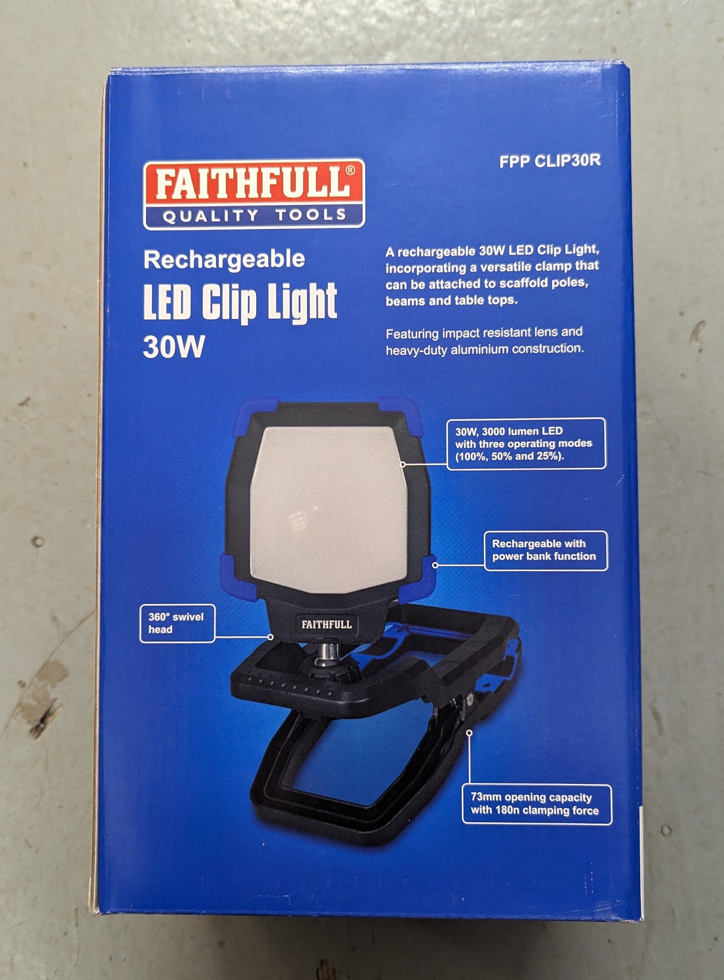 Faithful Rechargable LED Clip Light 30W