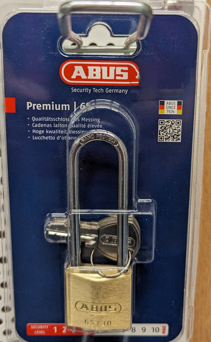 65/30HB60 30mm BRASS LONG SHACKLE ABUS PADLOCK