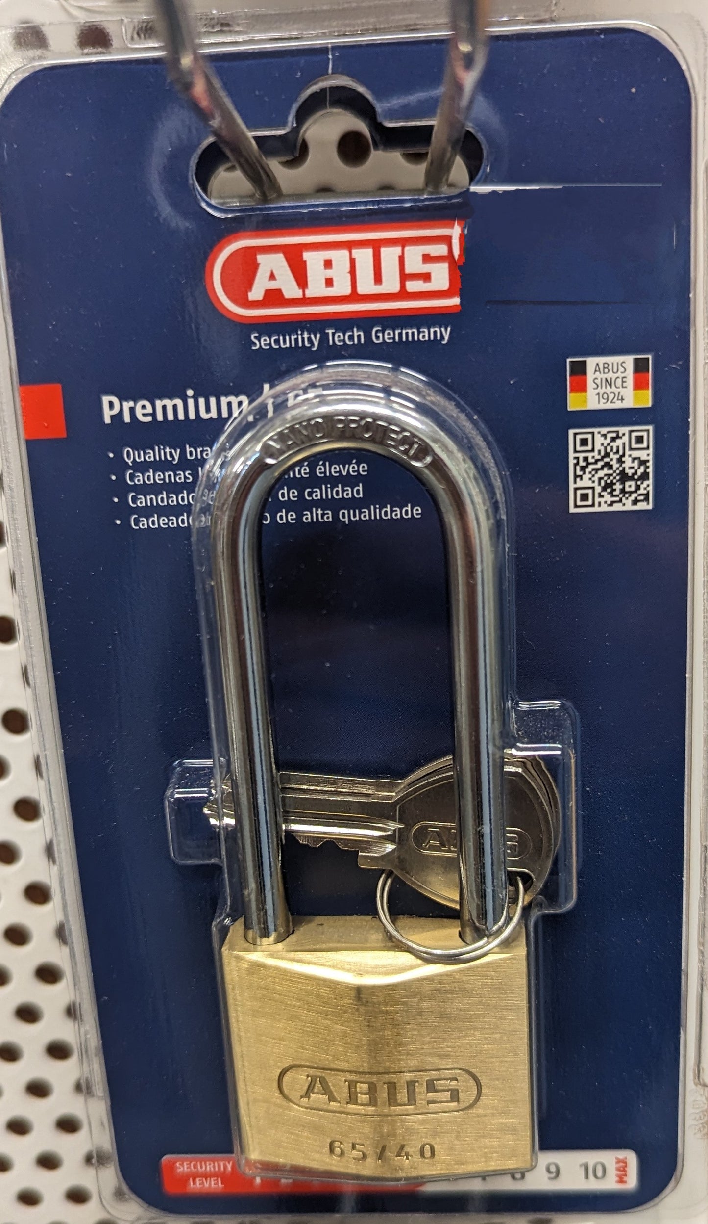 65/40HB63 40mm BRASS LONG SHACKLE ABUS PADLOCK